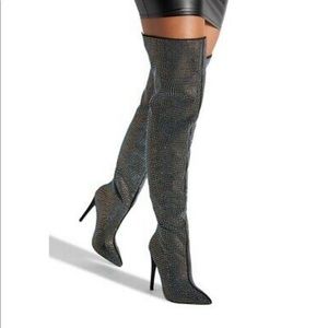 Pre-owned, Black faux suede bling 5" Dominatrix thigh boots